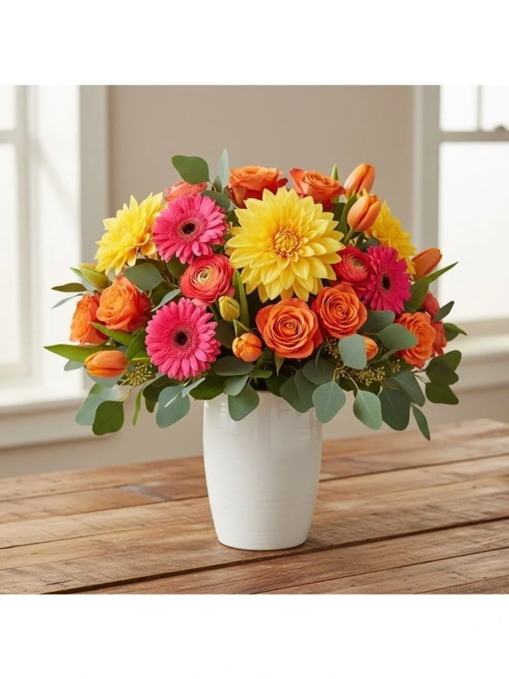 Yellow Dahlia Stem Faux Flower 24 Inch 5 Inch Bloom Bright Yellow Artificial